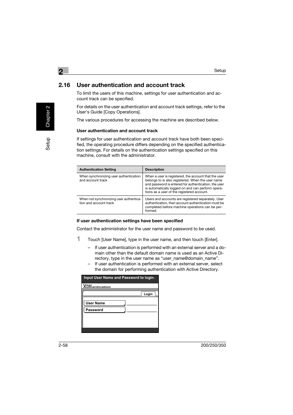 16 user authentication and account track, User authentication and account track, User authentication and account track -58 | Konica Minolta BP-200 User Manual | Page 91 / 468