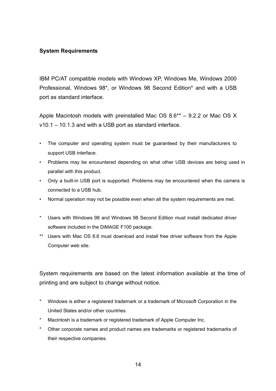Konica Minolta DiMAGE F100 User Manual | Page 6 / 6