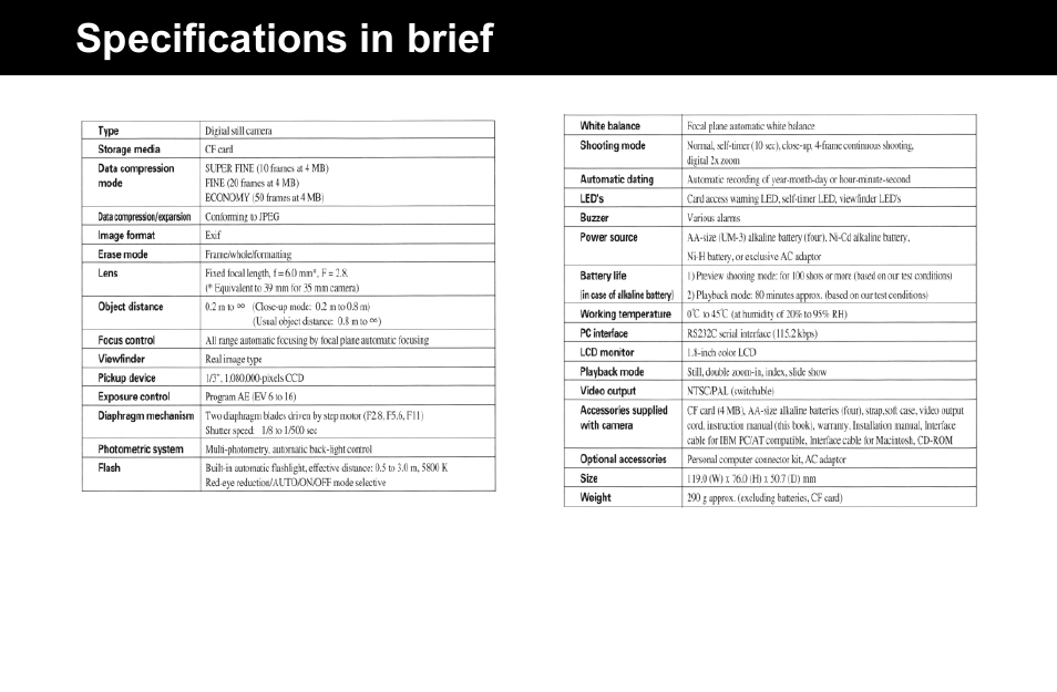 Specifications in brief | Konica Minolta Q-M100 User Manual | Page 102 / 102