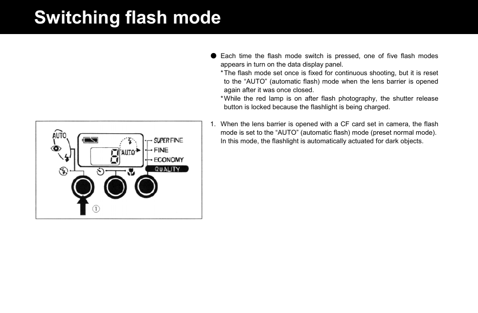 Switching flash mode | Konica Minolta Q-M100 User Manual | Page 36 / 102