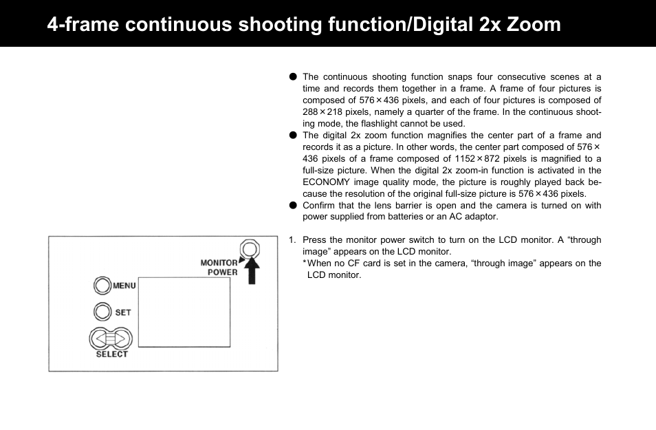 Frame continuous shooting function/digital 2x zoom | Konica Minolta Q-M100 User Manual | Page 63 / 102