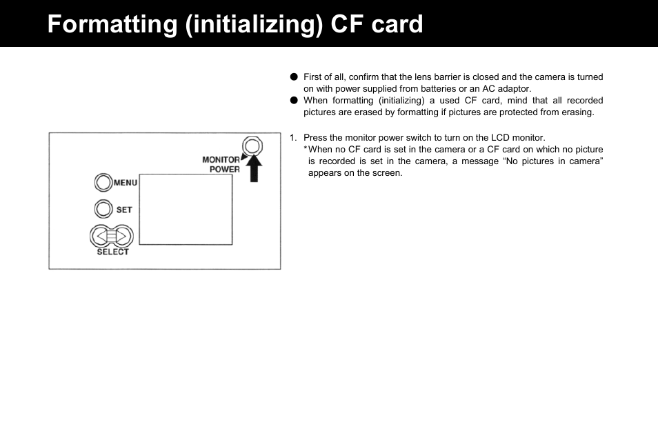 Formatting (initializing) cf card | Konica Minolta Q-M100 User Manual | Page 86 / 102