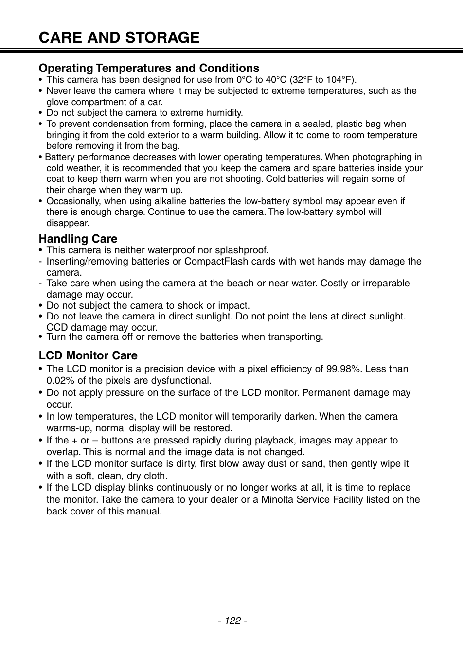 Care and storage | Konica Minolta 2300 User Manual | Page 123 / 131