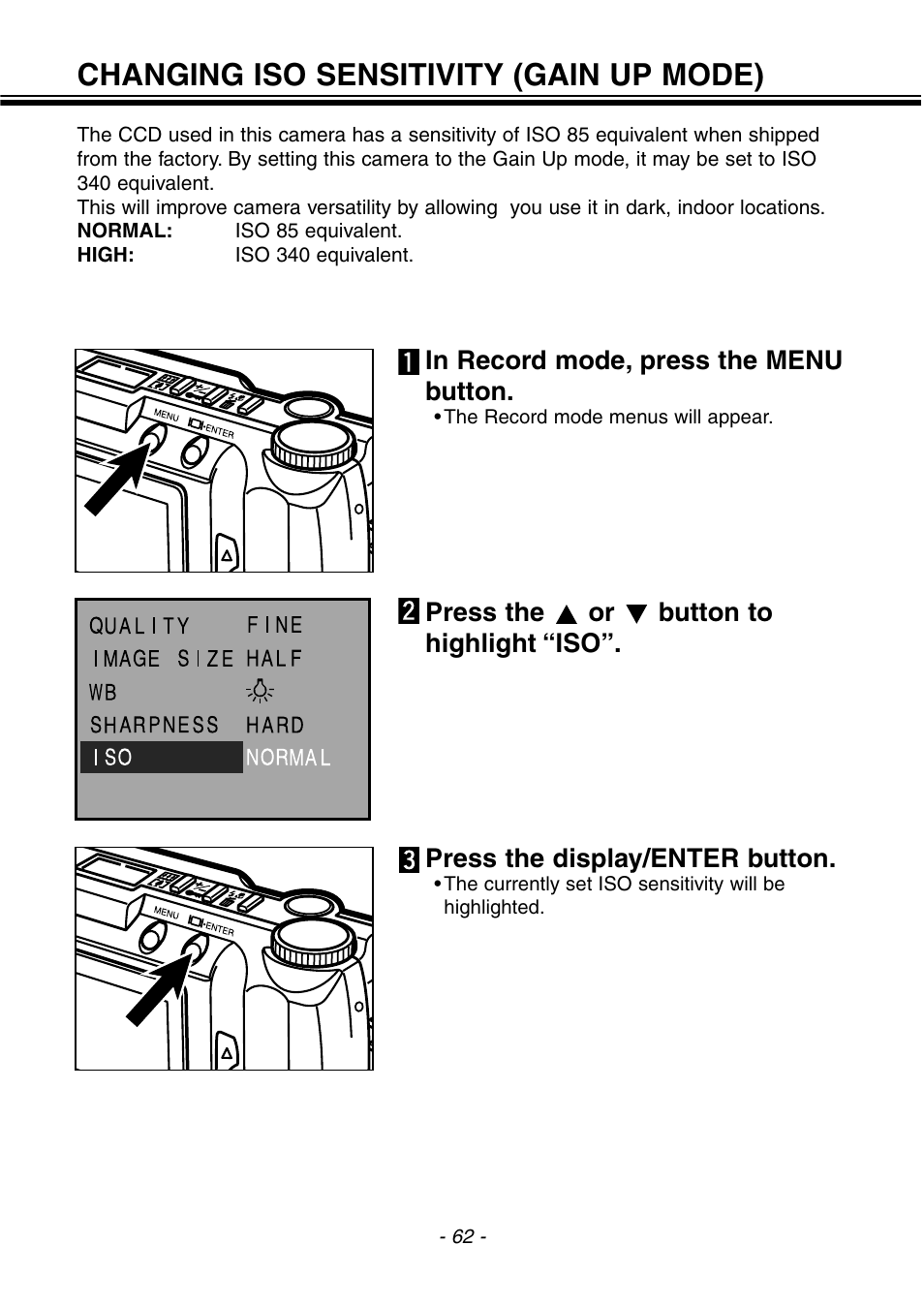 Changing iso sensitivity (gain up mode) | Konica Minolta 2300 User Manual | Page 63 / 131