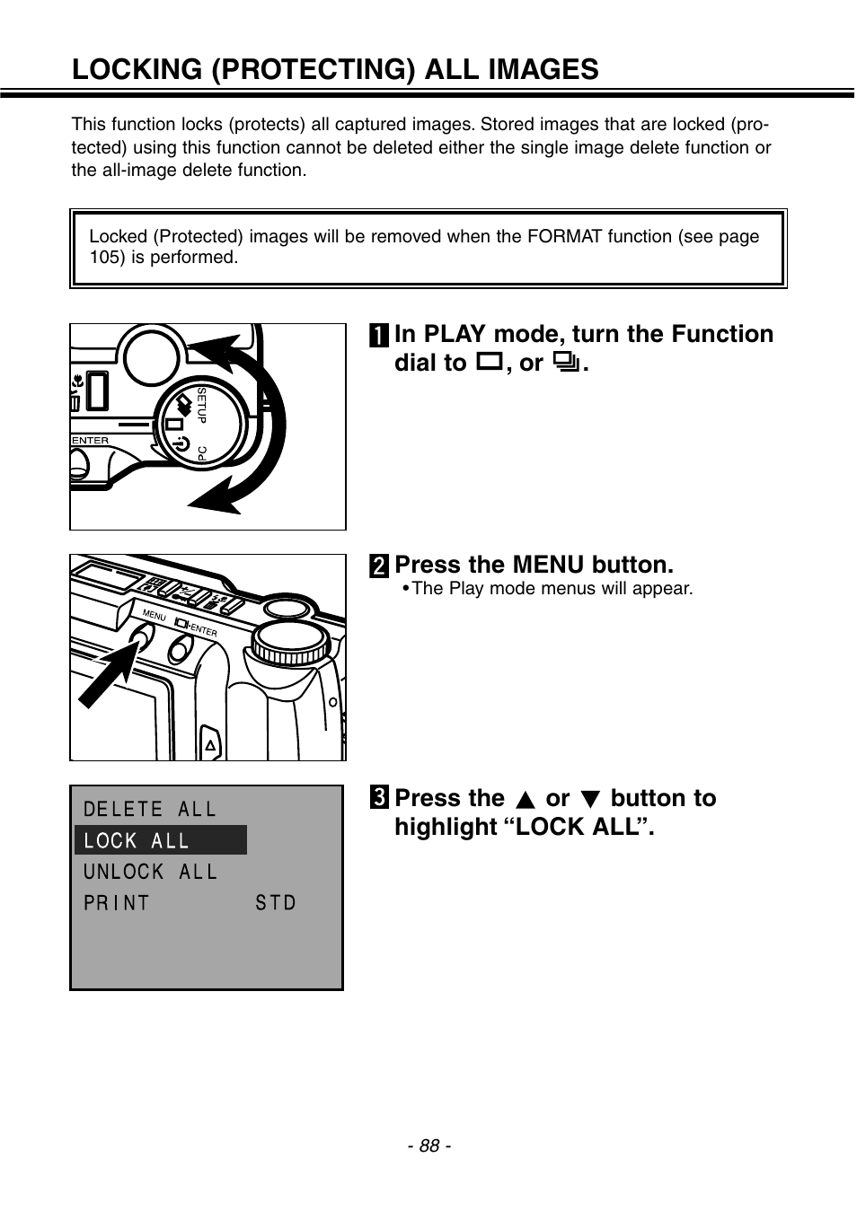Locking (protecting) all images | Konica Minolta 2300 User Manual | Page 89 / 131