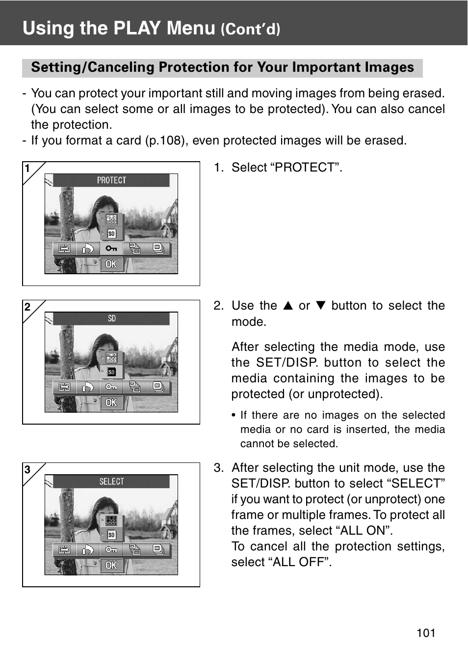 Using the play menu, Cont’d) | Konica Minolta REVIO KD-420Z User Manual | Page 101 / 141