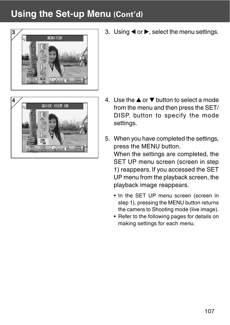Using the set-up menu, Cont’d) | Konica Minolta REVIO KD-420Z User Manual | Page 107 / 141