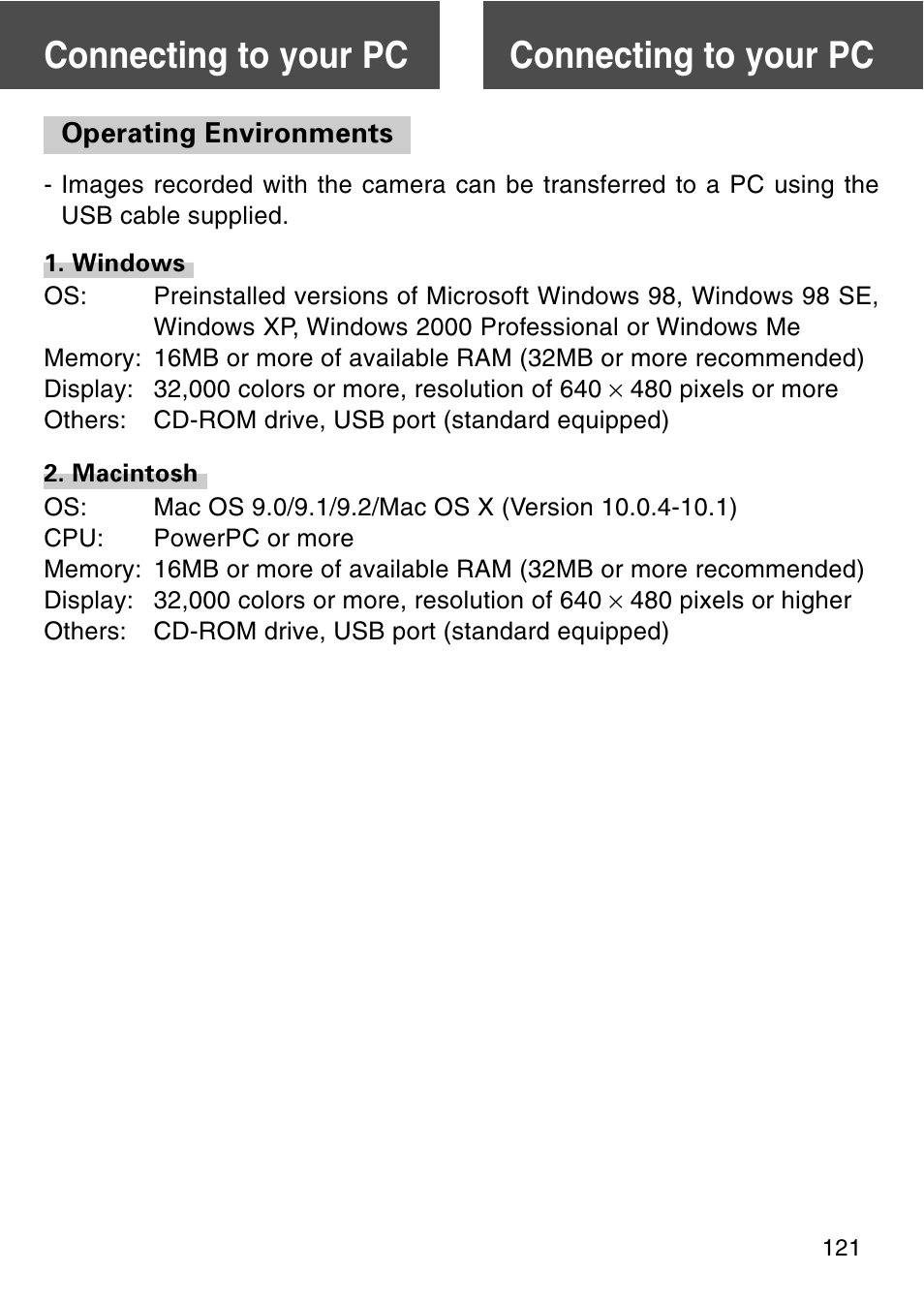 Connecting to your pc, Operating environments | Konica Minolta REVIO KD-420Z User Manual | Page 121 / 141