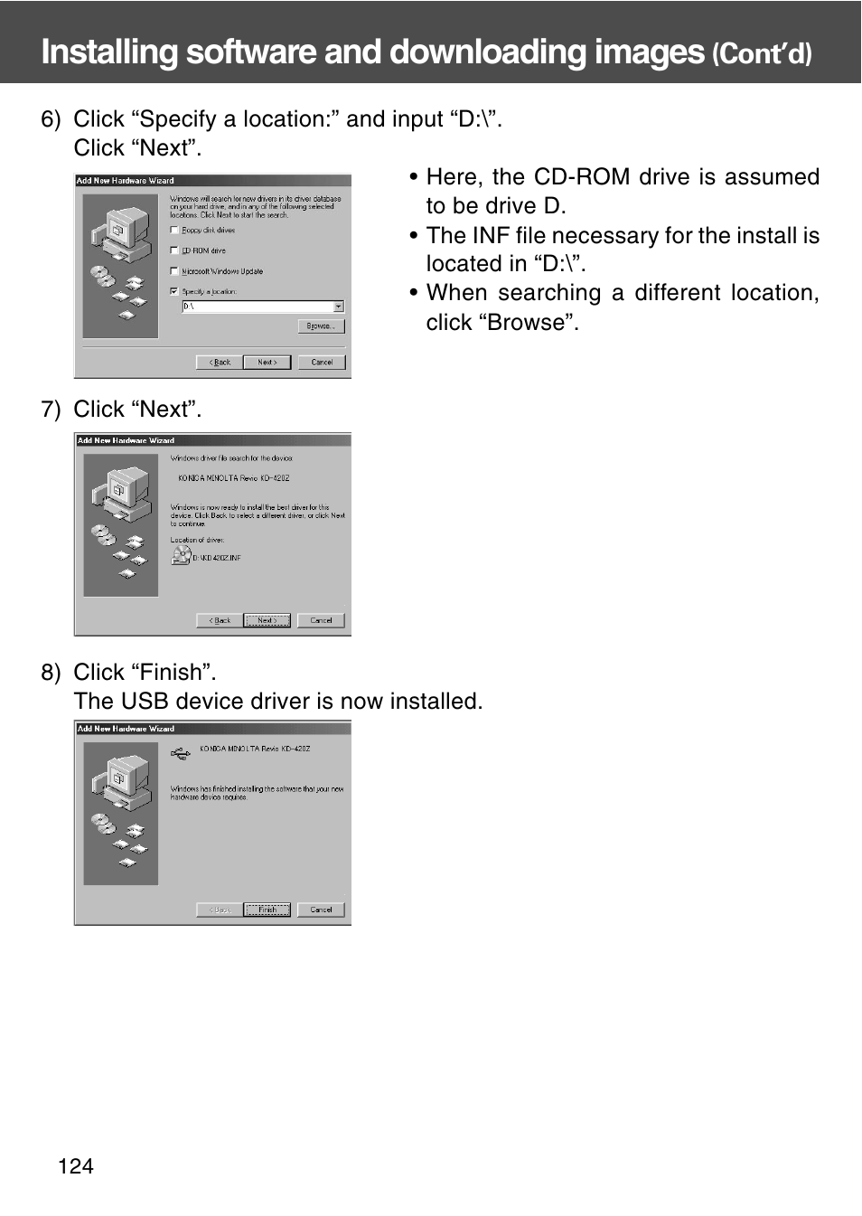Installing software and downloading images, Cont’d) | Konica Minolta REVIO KD-420Z User Manual | Page 124 / 141