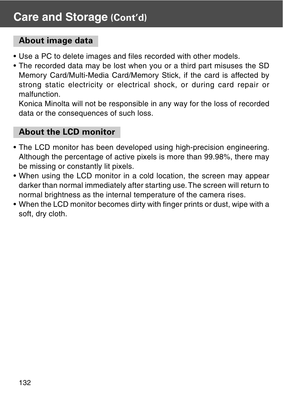 Care and storage, Cont’d) | Konica Minolta REVIO KD-420Z User Manual | Page 132 / 141