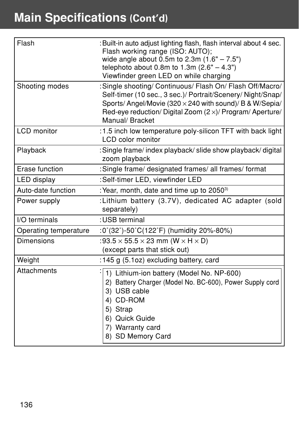Main specifications, Cont’d) | Konica Minolta REVIO KD-420Z User Manual | Page 136 / 141