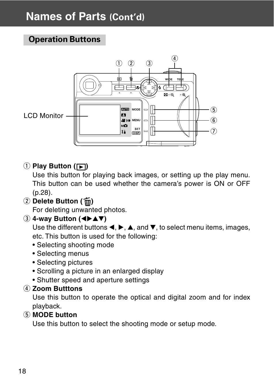 Operation buttons, Names of parts, Cont’d) | Konica Minolta REVIO KD-420Z User Manual | Page 18 / 141