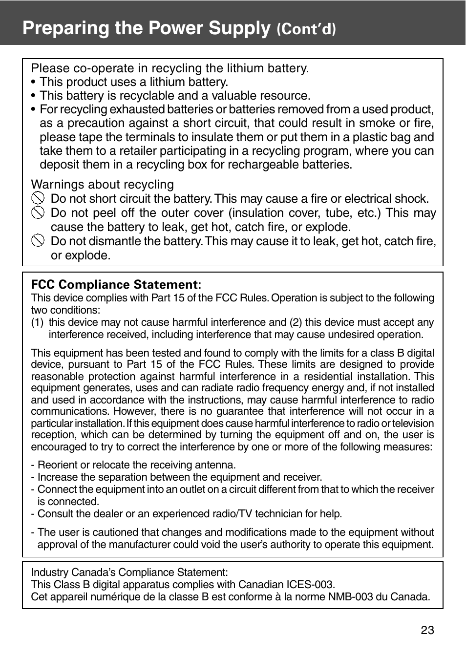 Preparing the power supply, Cont’d) | Konica Minolta REVIO KD-420Z User Manual | Page 23 / 141