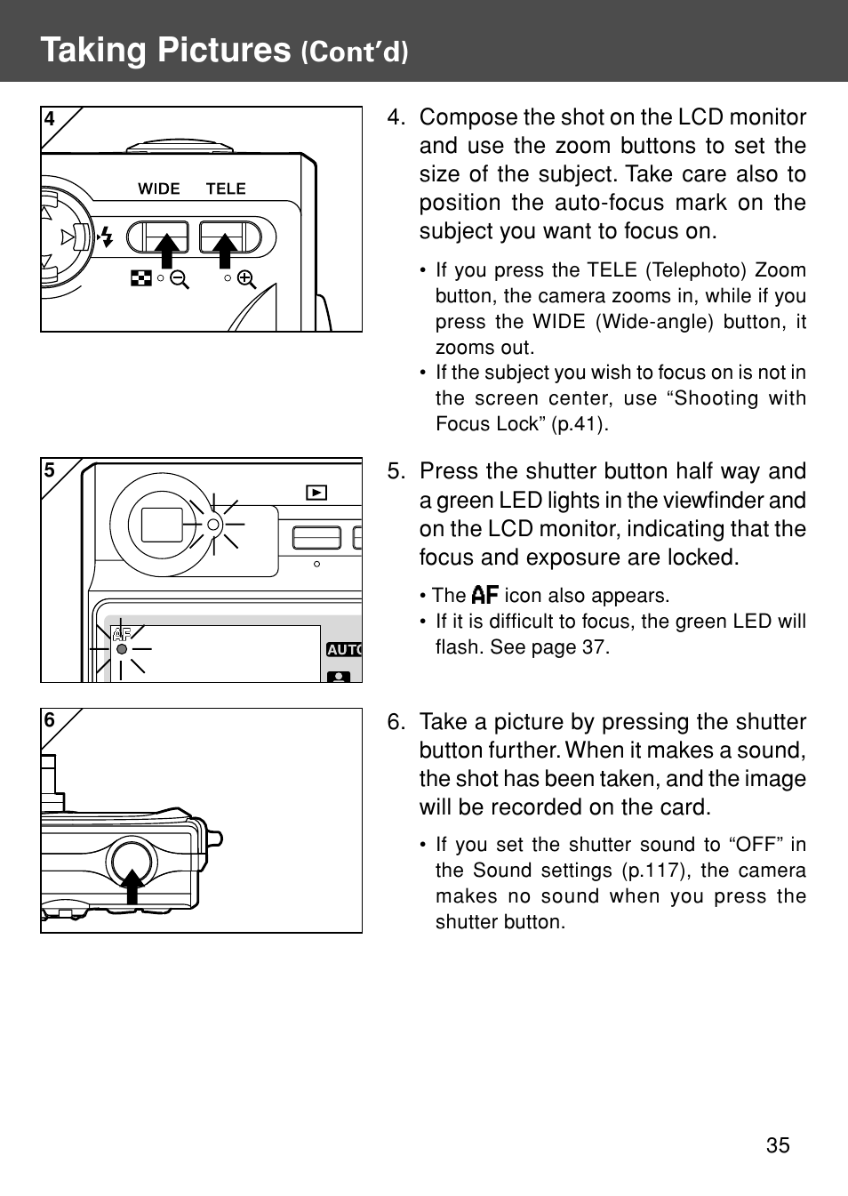 Taking pictures, Cont’d) | Konica Minolta REVIO KD-420Z User Manual | Page 35 / 141