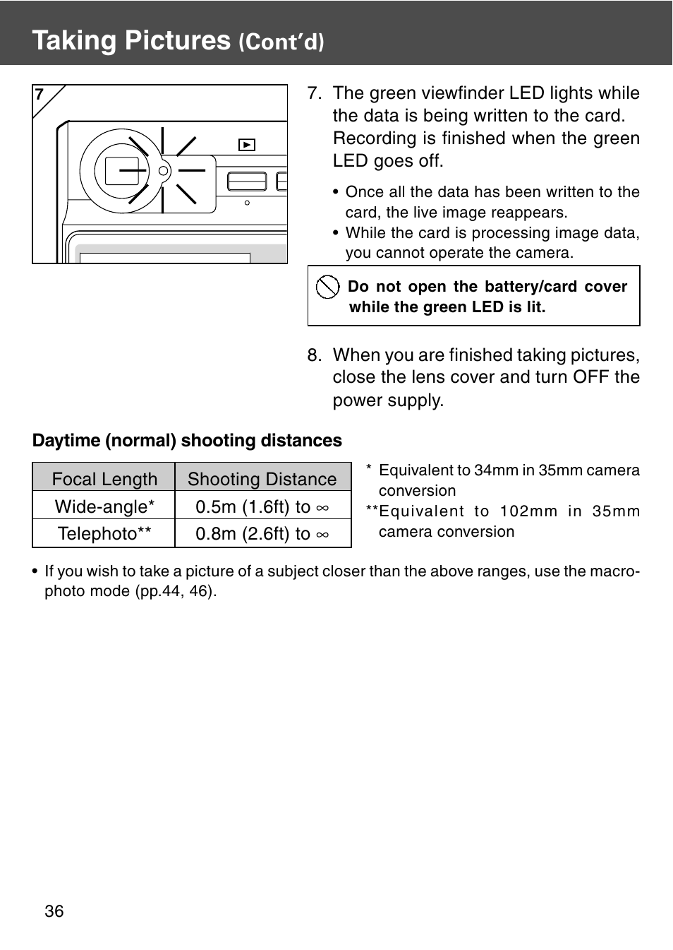 Taking pictures, Cont’d) | Konica Minolta REVIO KD-420Z User Manual | Page 36 / 141