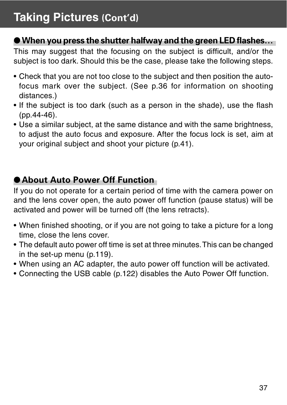 Taking pictures, Cont’d) | Konica Minolta REVIO KD-420Z User Manual | Page 37 / 141