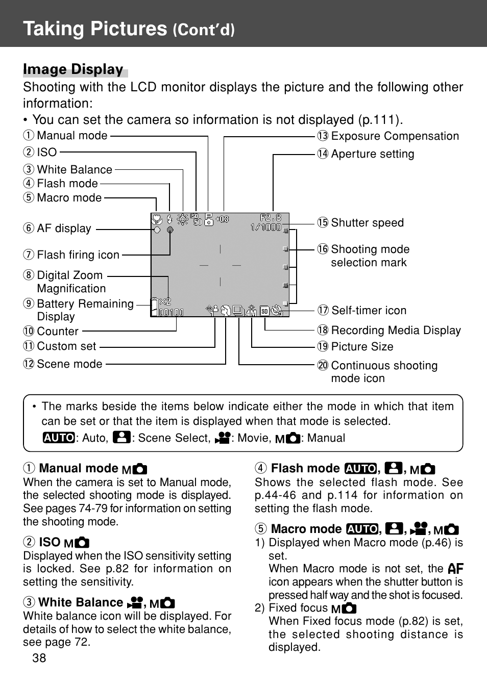 Taking pictures, Cont’d), Image display | Konica Minolta REVIO KD-420Z User Manual | Page 38 / 141