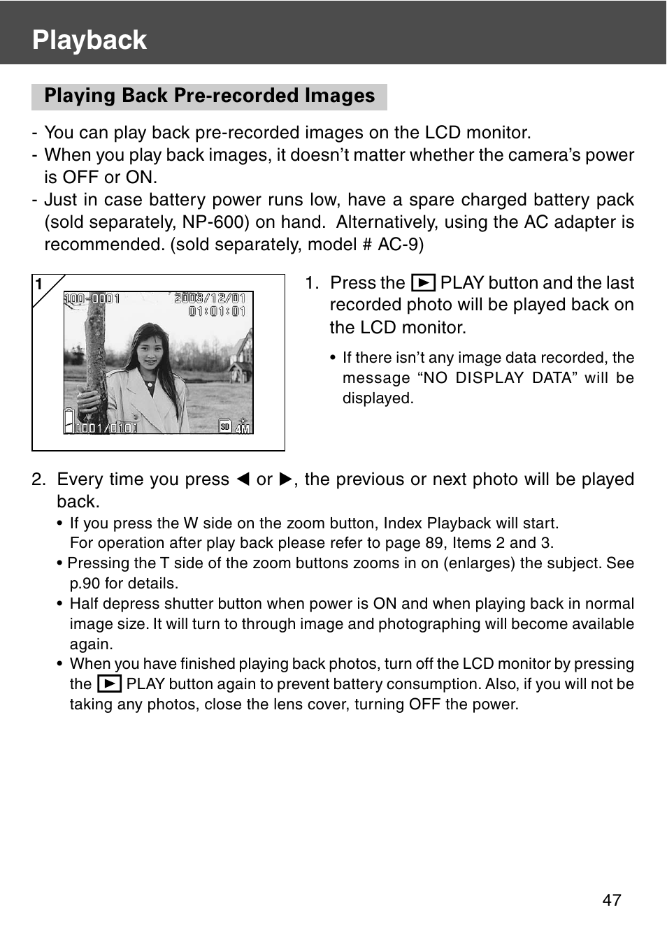 Playback, Playing back pre-recorded images | Konica Minolta REVIO KD-420Z User Manual | Page 47 / 141