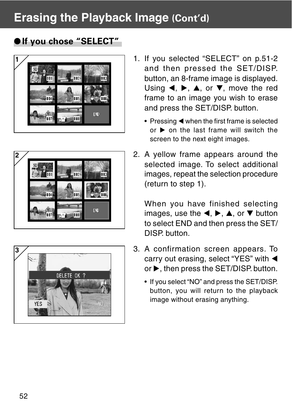 Erasing the playback image, Cont’d) | Konica Minolta REVIO KD-420Z User Manual | Page 52 / 141