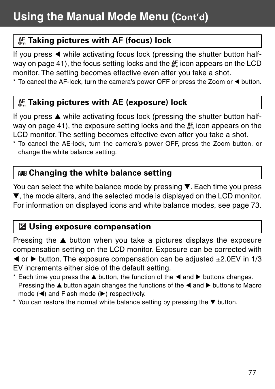 Using the manual mode menu, Cont’d | Konica Minolta REVIO KD-420Z User Manual | Page 77 / 141