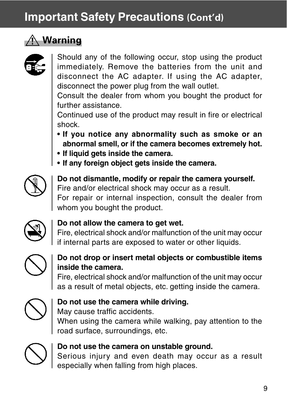 Important safety precautions, Cont’d) warning | Konica Minolta REVIO KD-420Z User Manual | Page 9 / 141