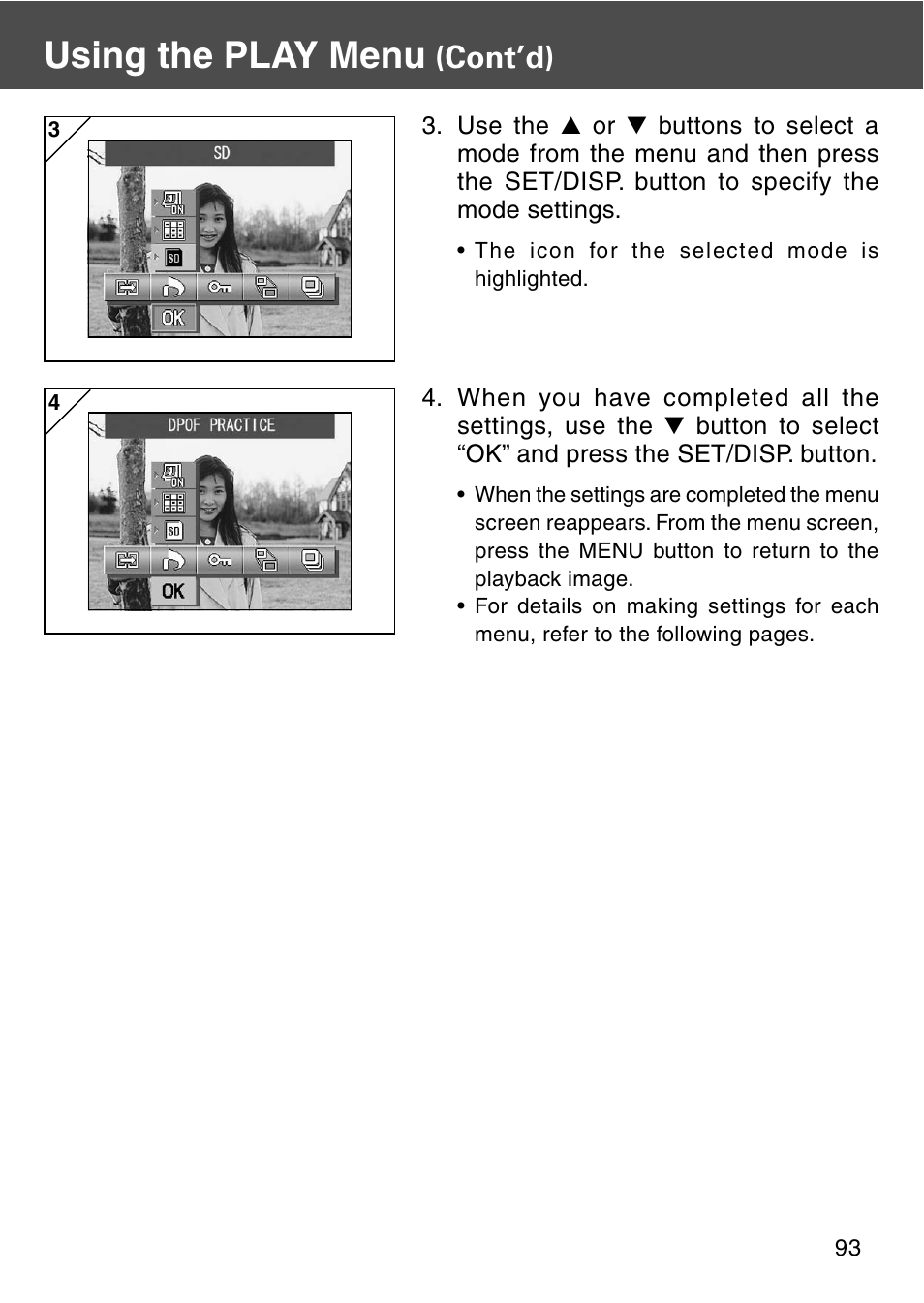 Using the play menu, Cont’d) | Konica Minolta REVIO KD-420Z User Manual | Page 93 / 141