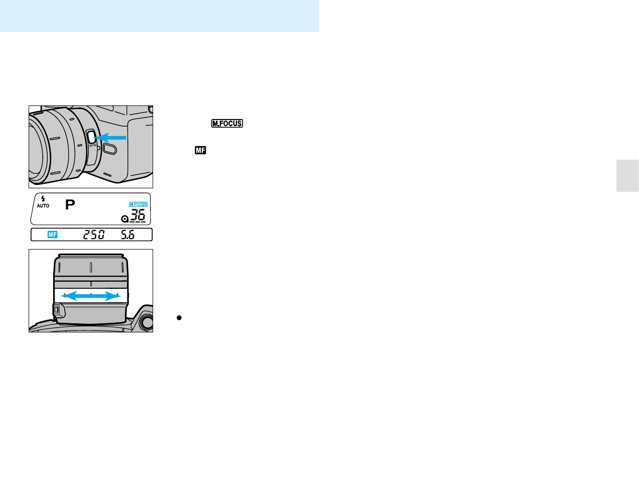 Using the built-in flash, Manual focus | Konica Minolta APS Camera User Manual | Page 22 / 57
