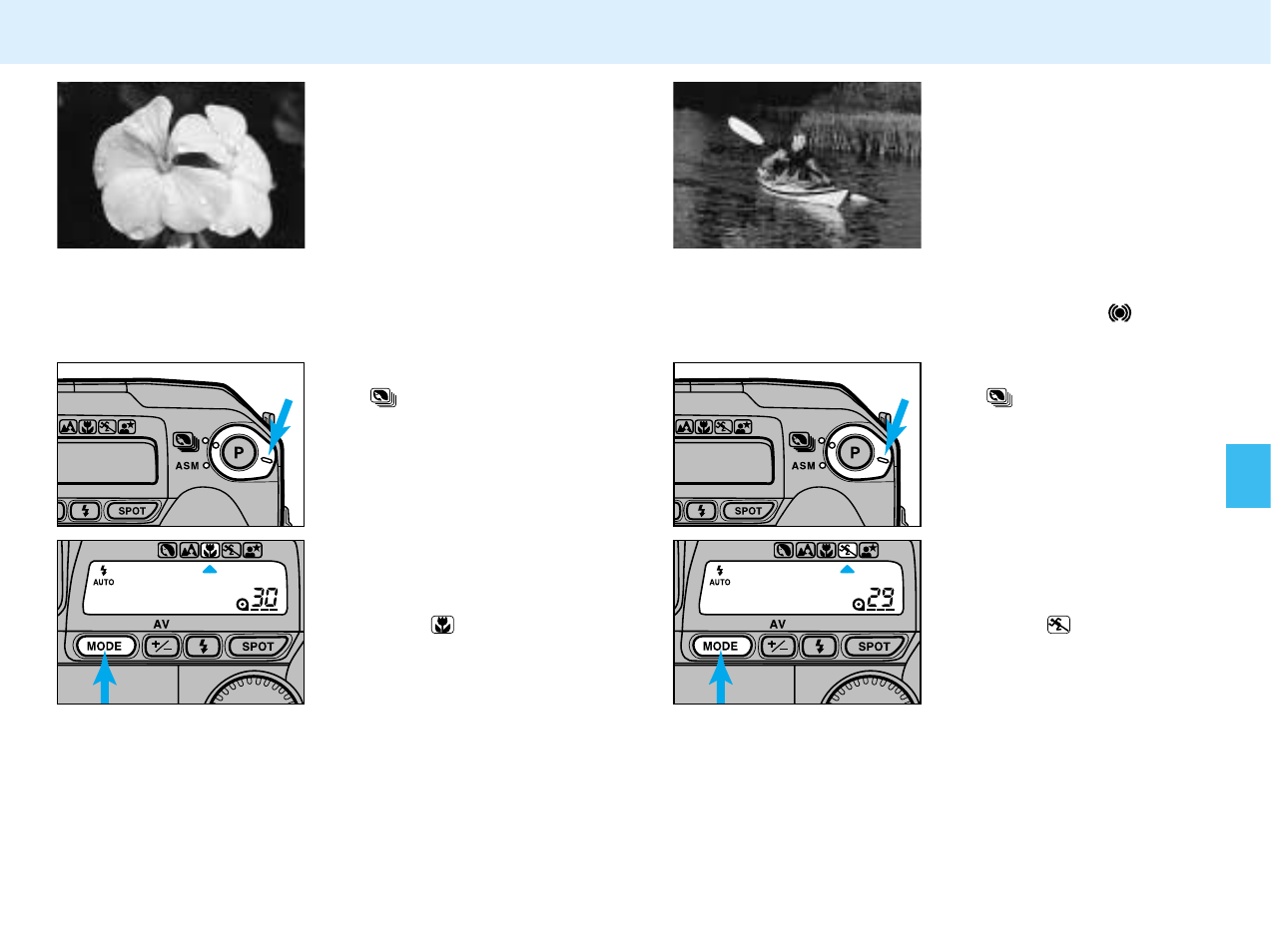 Close-up mode, Sports mode | Konica Minolta APS Camera User Manual | Page 27 / 57