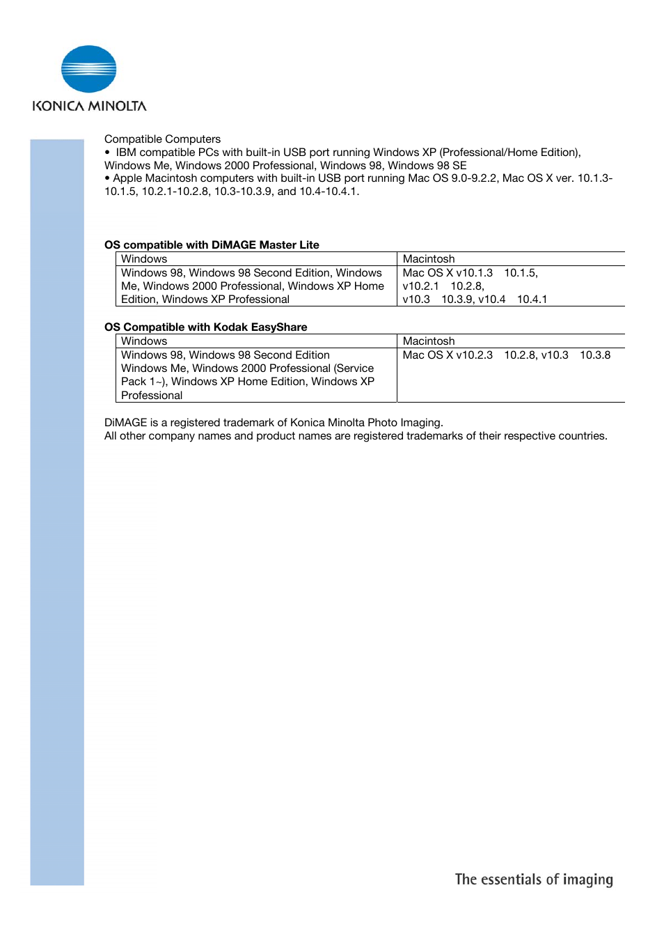 Konica Minolta DiMAGE X1 User Manual | Page 3 / 3