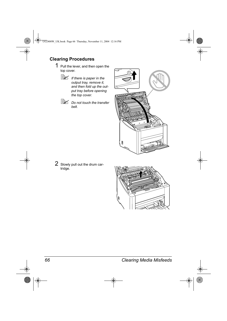 Clearing procedures, Clearing procedures 66 | Konica Minolta Magicolor 2400 User Manual | Page 72 / 96