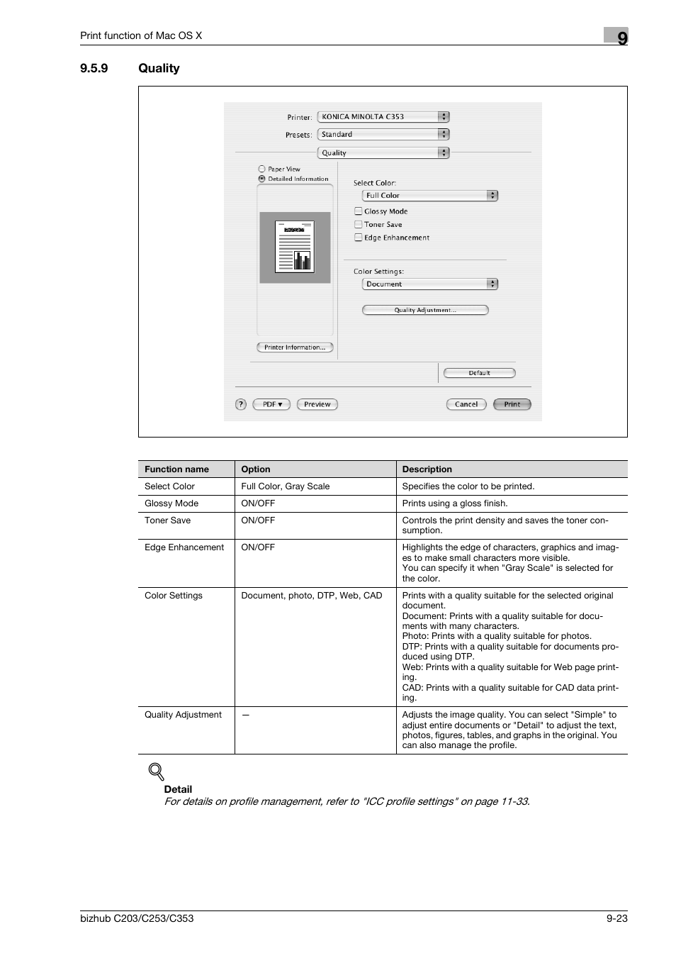 9 quality, Quality -23 | Konica Minolta BIZHUB C203 User Manual | Page 129 / 278