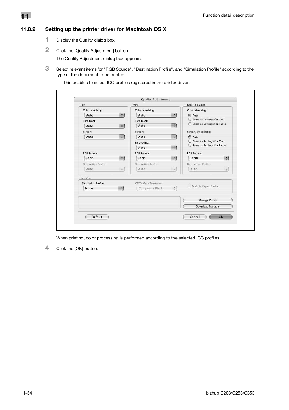 2 setting up the printer driver for macintosh os x | Konica Minolta BIZHUB C203 User Manual | Page 174 / 278