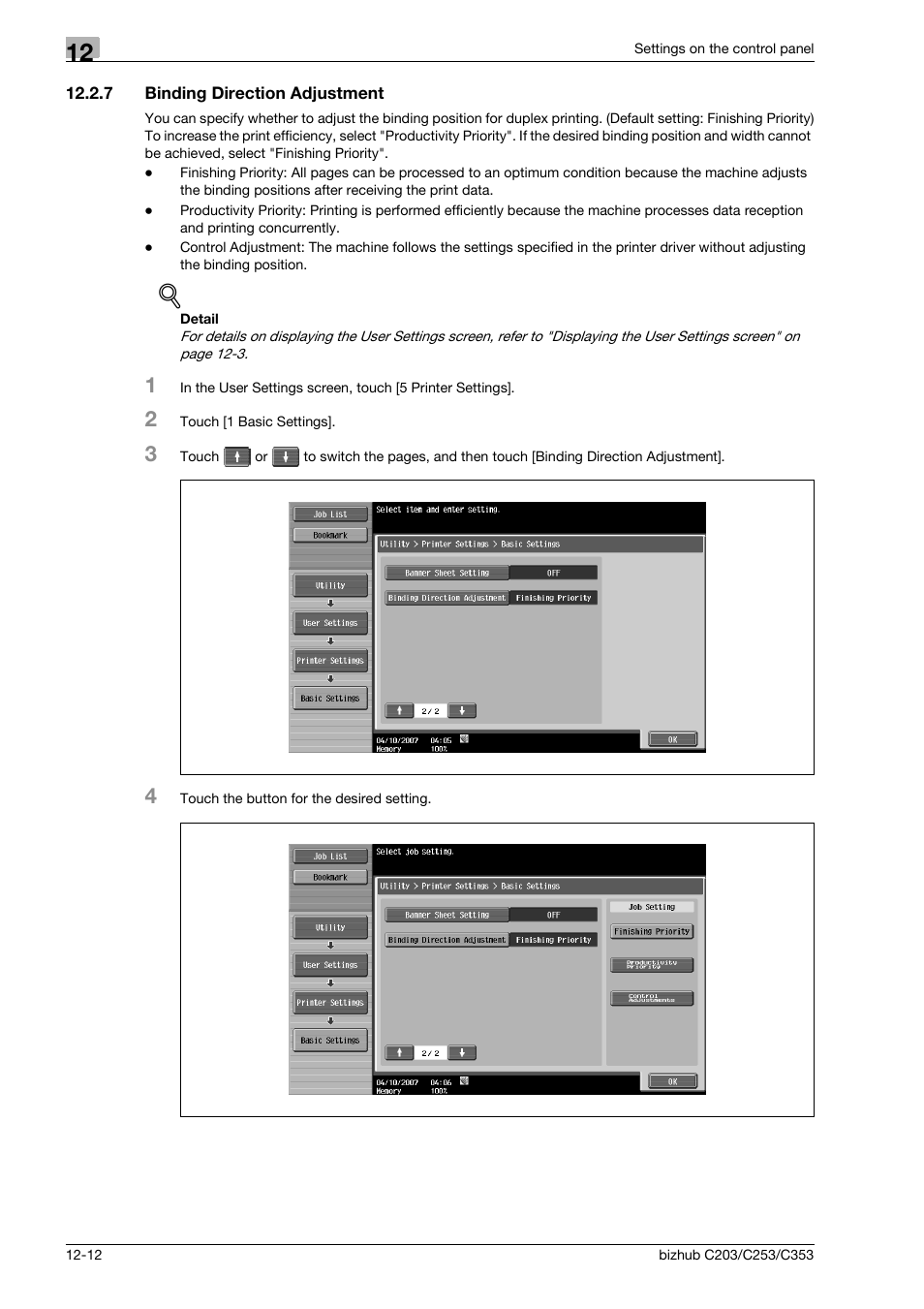 7 binding direction adjustment, Binding direction adjustment -12 | Konica Minolta BIZHUB C203 User Manual | Page 194 / 278