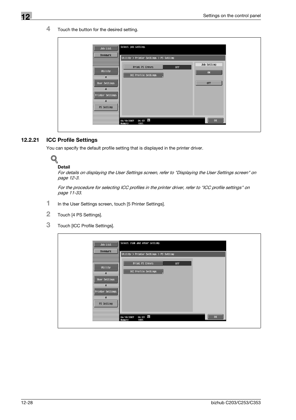 21 icc profile settings, Icc profile settings -28 | Konica Minolta BIZHUB C203 User Manual | Page 210 / 278