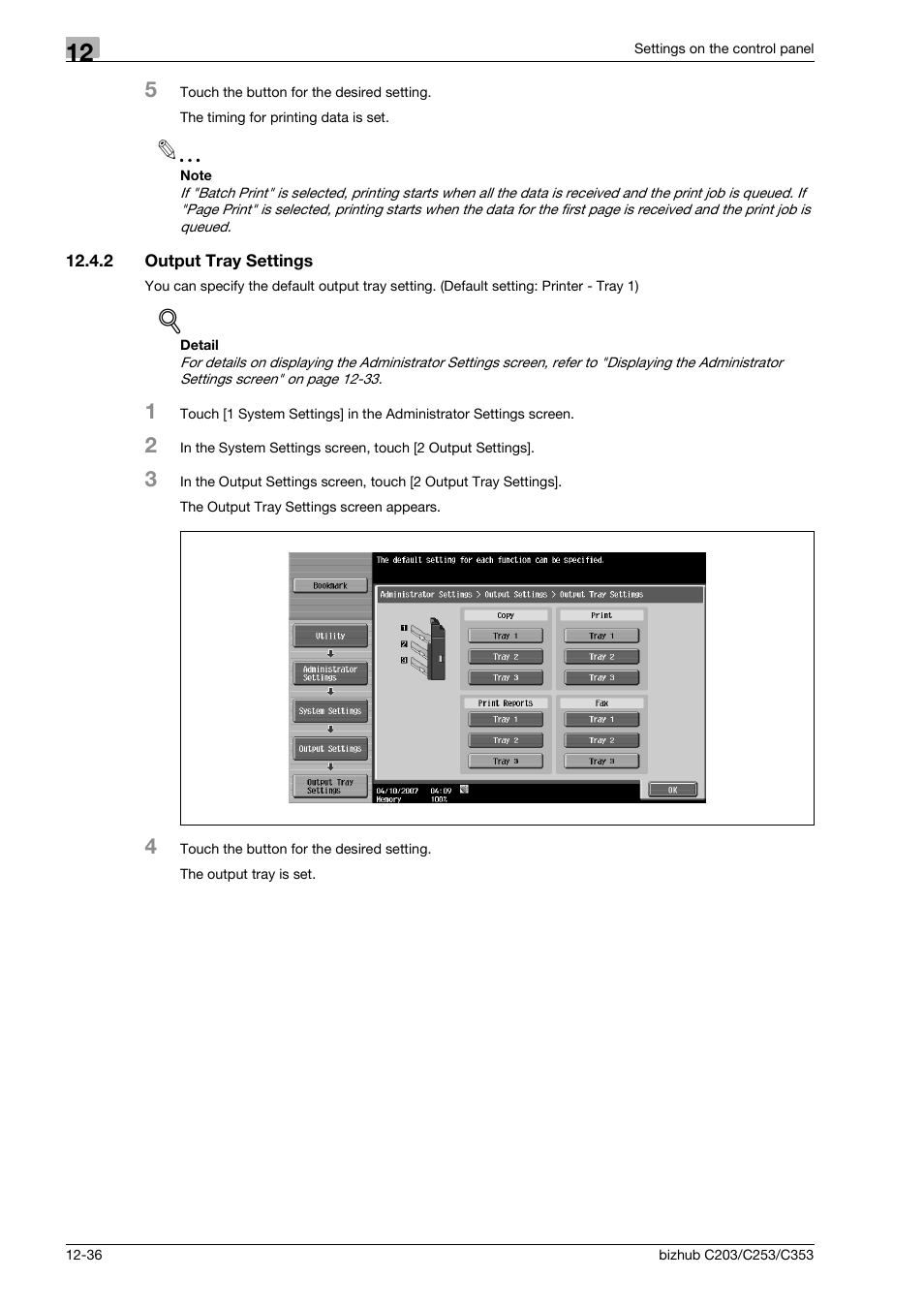 2 output tray settings, Output tray settings -36 | Konica Minolta BIZHUB C203 User Manual | Page 218 / 278