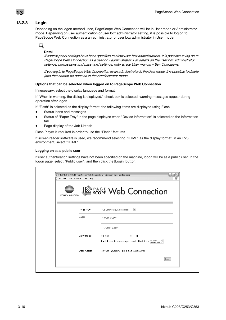 3 login, Logging on as a public user | Konica Minolta BIZHUB C203 User Manual | Page 236 / 278