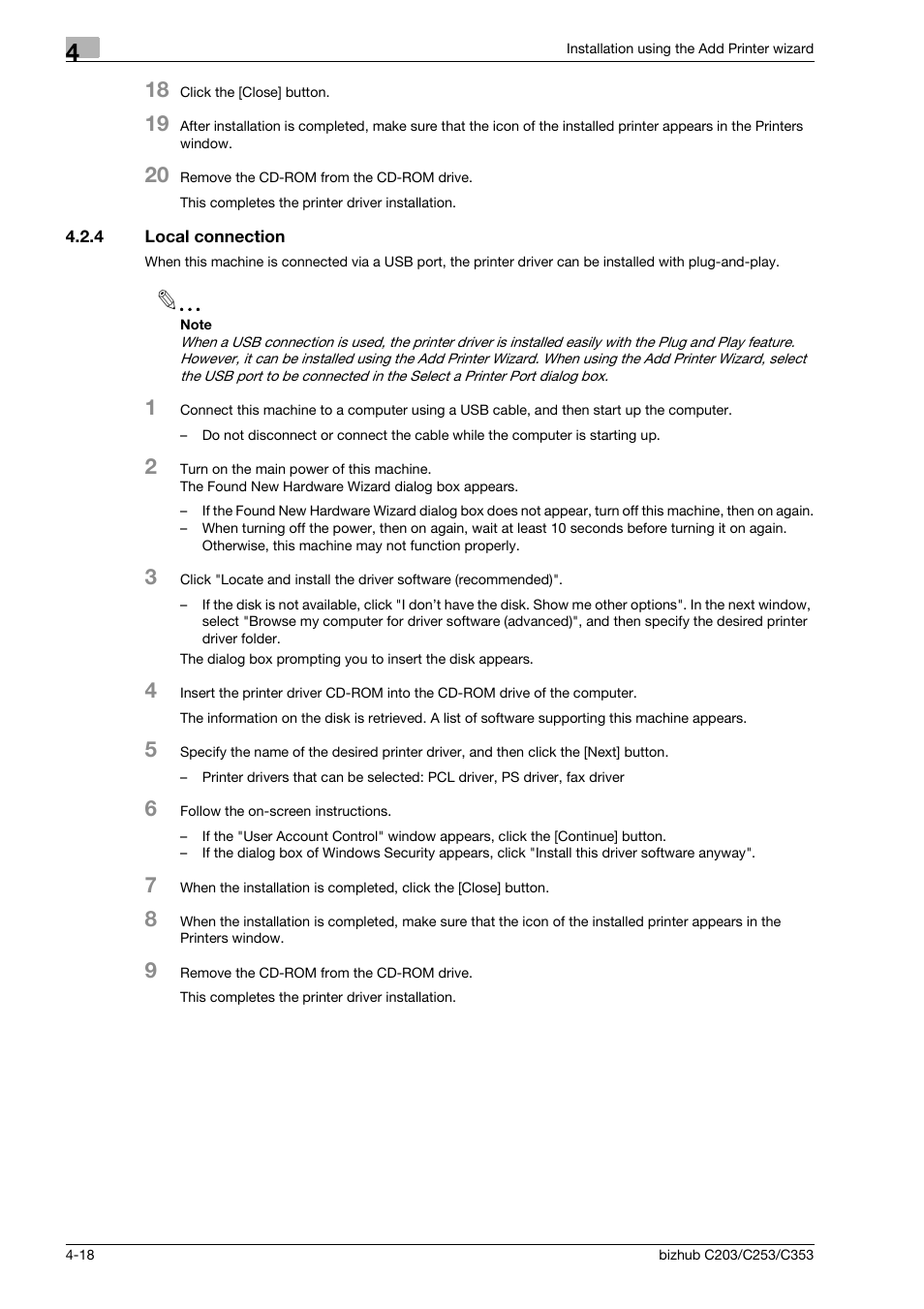 4 local connection, Local connection -18 | Konica Minolta BIZHUB C203 User Manual | Page 50 / 278