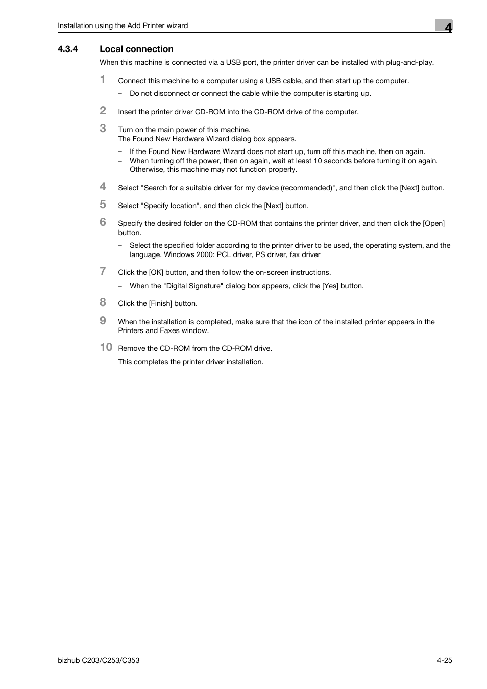 4 local connection, Local connection -25 | Konica Minolta BIZHUB C203 User Manual | Page 57 / 278