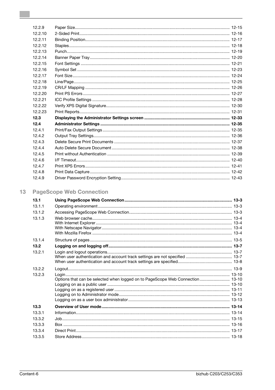 13 pagescope web connection | Konica Minolta BIZHUB C203 User Manual | Page 8 / 278