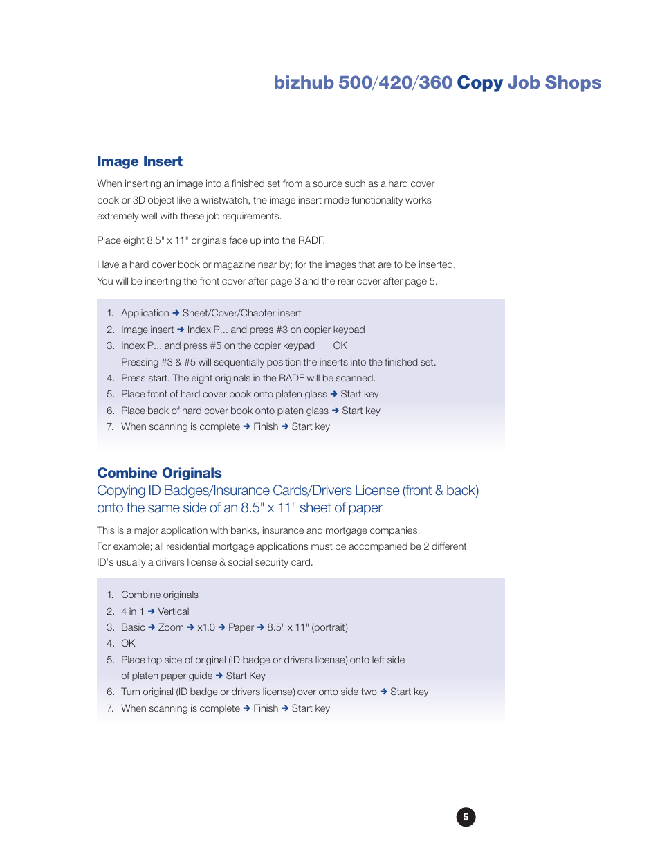 Image insert, Combine originals | Konica Minolta bizhub 360 User Manual | Page 7 / 16