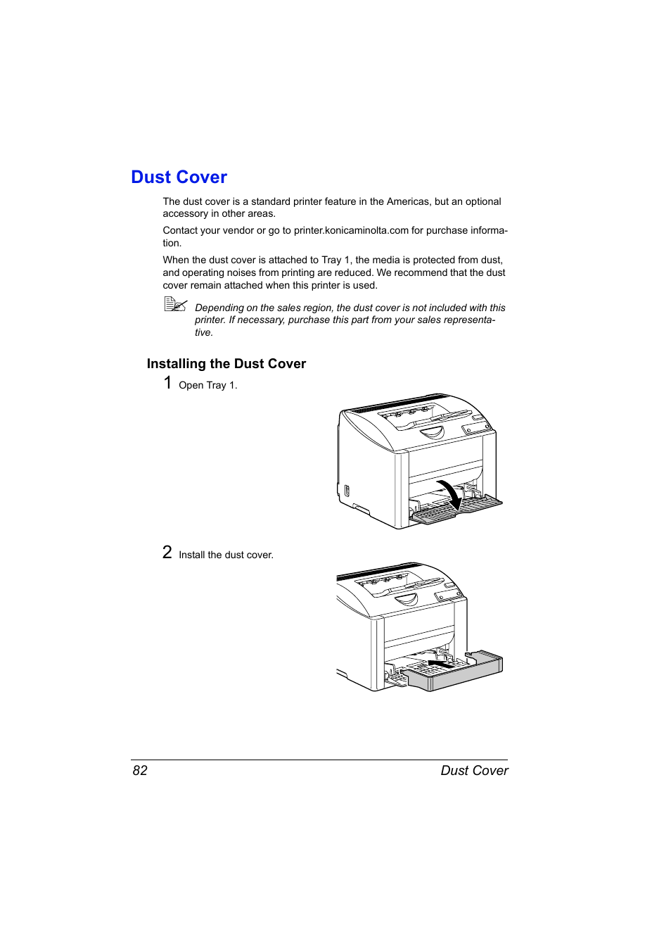 Dust cover, Installing the dust cover, Dust cover 82 | Installing the dust cover 82 | Konica Minolta 4139-7733-01A User Manual | Page 88 / 96