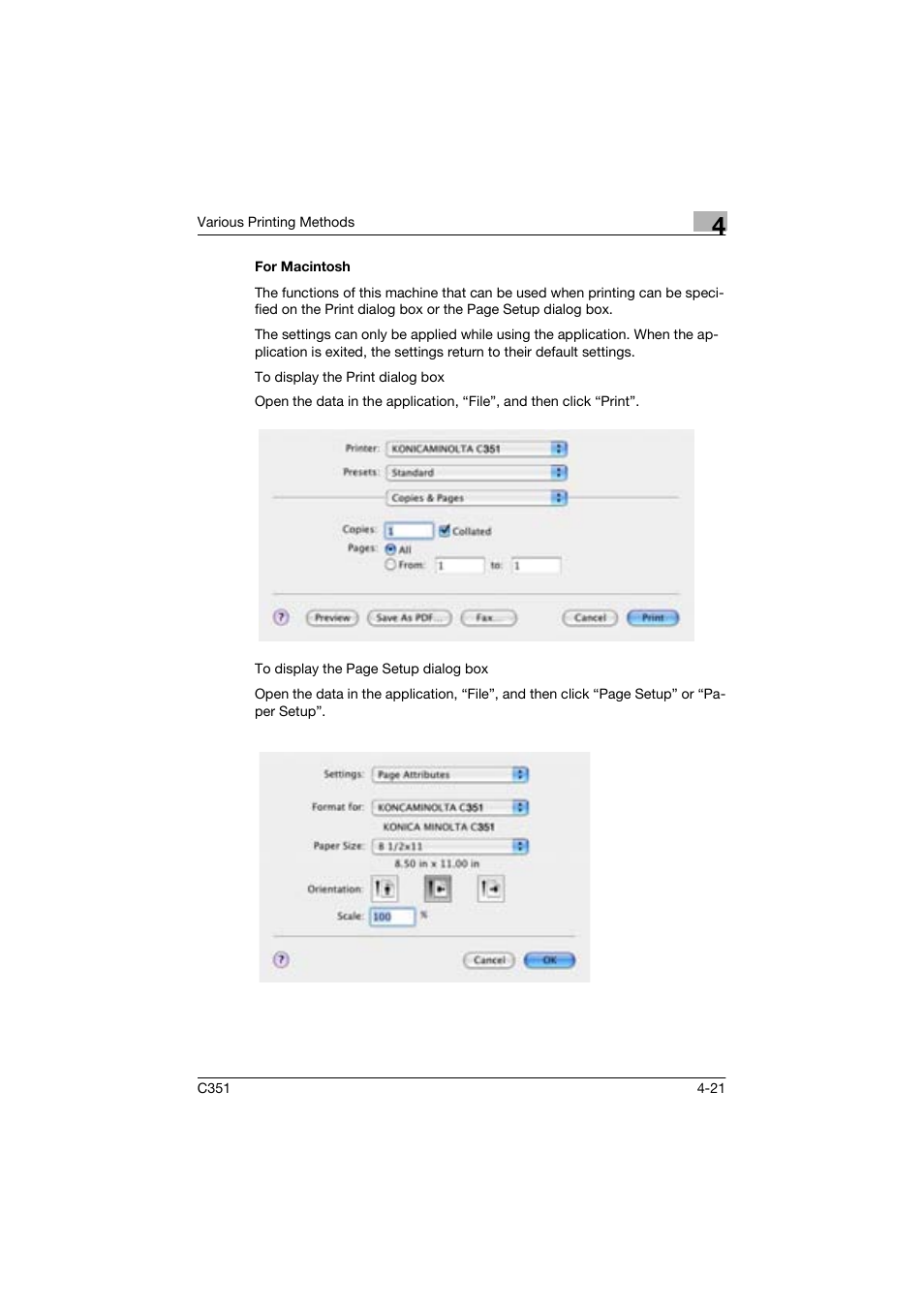 For macintosh | Konica Minolta BIZHUP C351 User Manual | Page 100 / 318