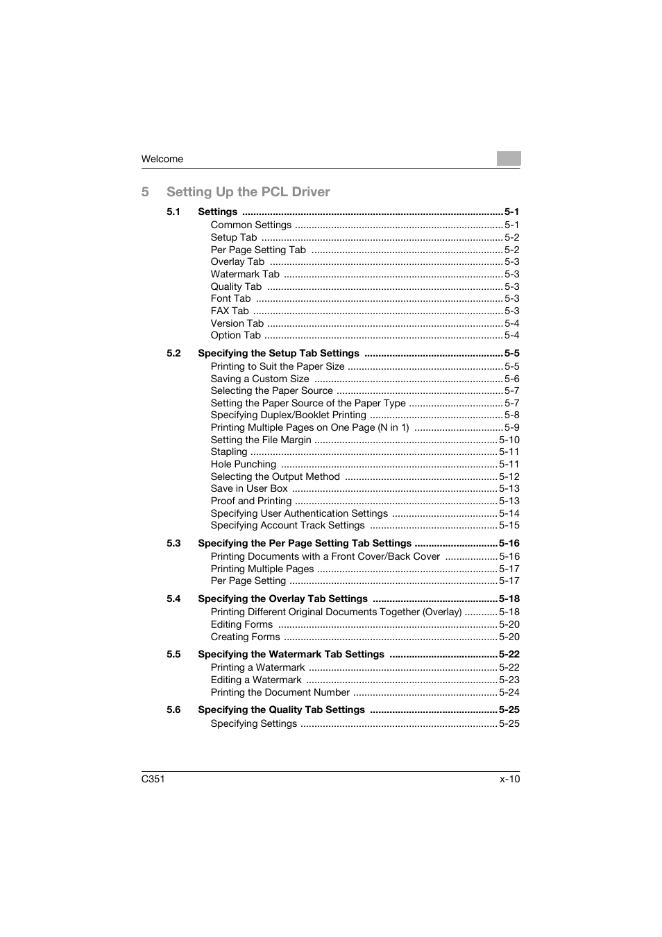 5setting up the pcl driver | Konica Minolta BIZHUP C351 User Manual | Page 11 / 318