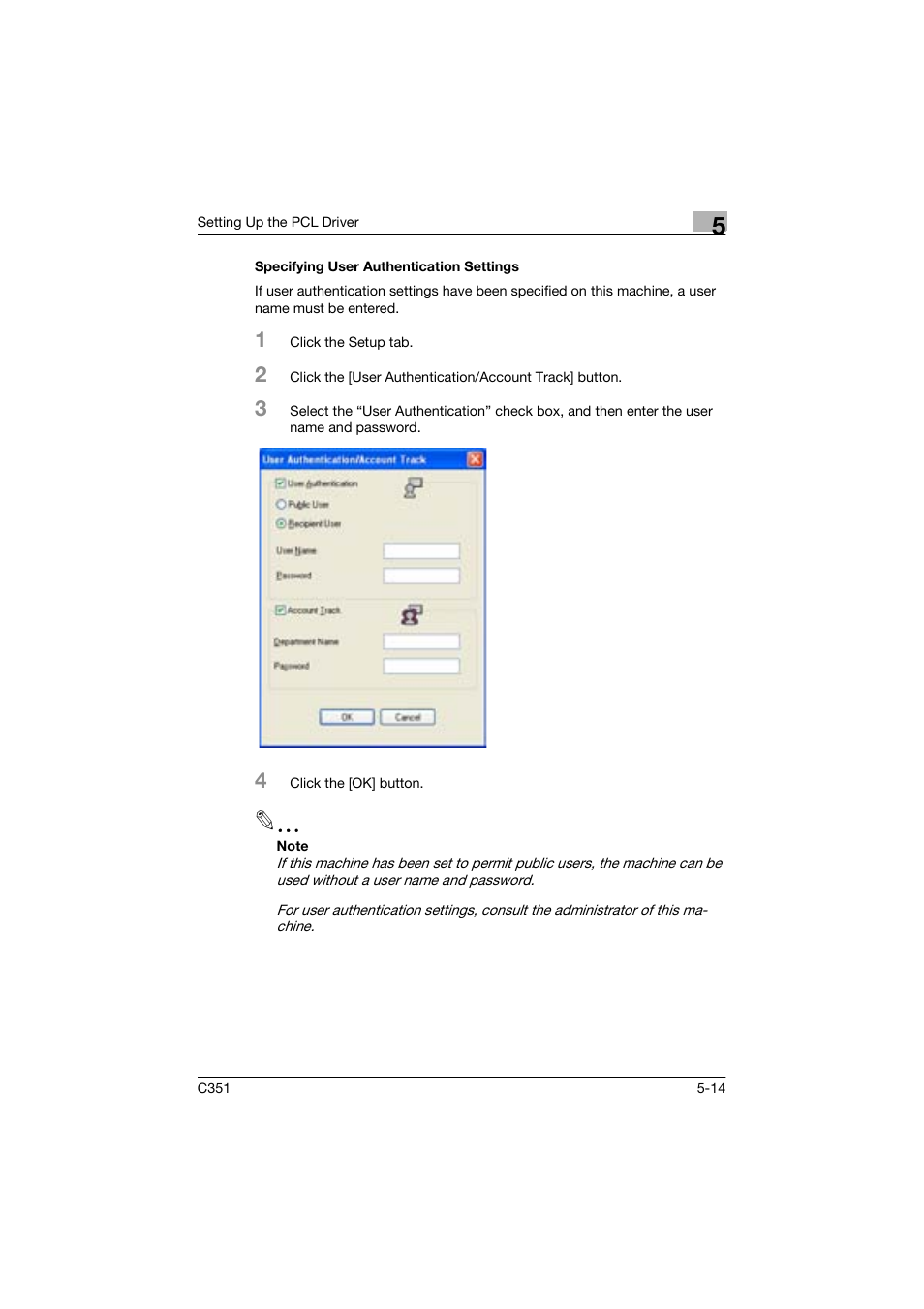 Specifying user authentication settings | Konica Minolta BIZHUP C351 User Manual | Page 115 / 318