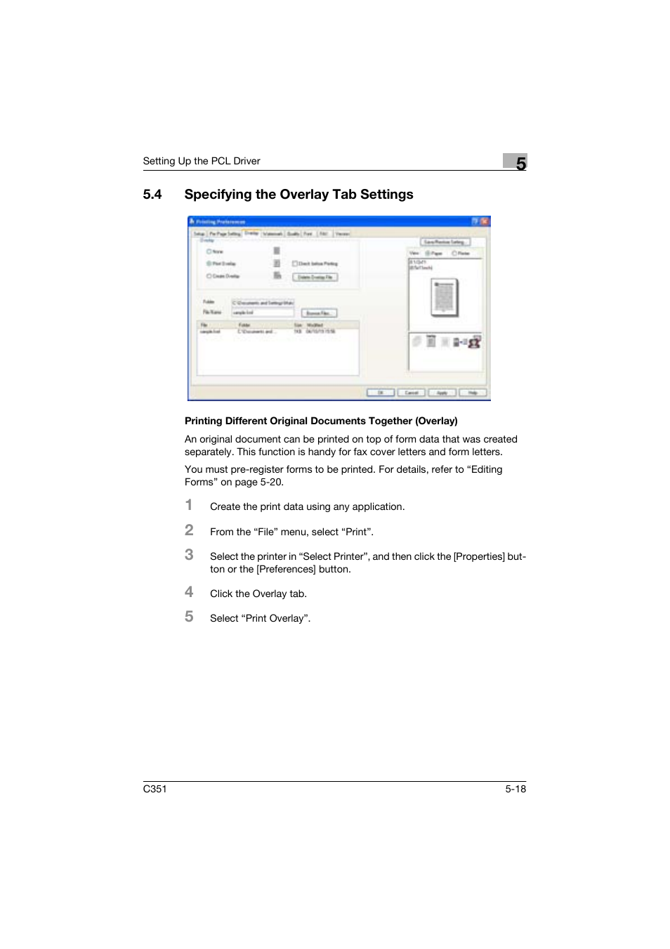 4 specifying the overlay tab settings | Konica Minolta BIZHUP C351 User Manual | Page 119 / 318