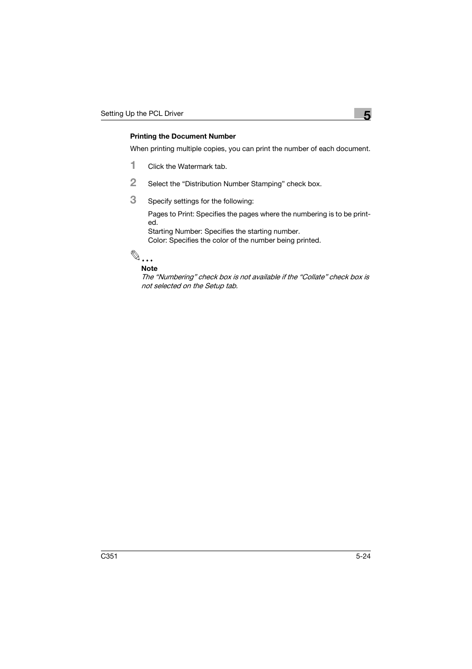 Printing the document number | Konica Minolta BIZHUP C351 User Manual | Page 125 / 318