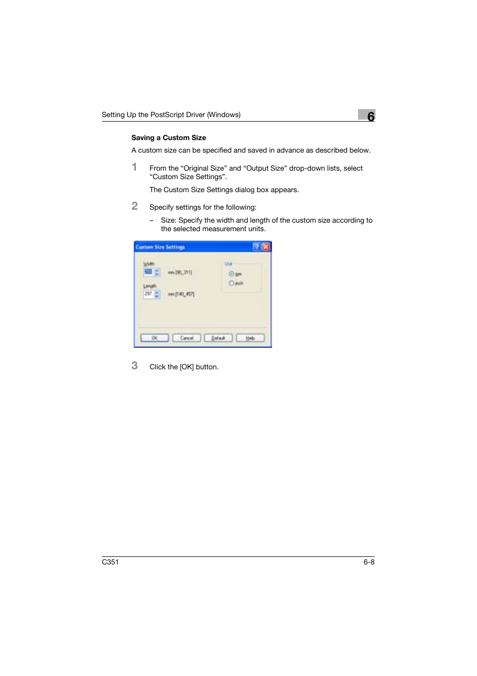 Saving a custom size | Konica Minolta BIZHUP C351 User Manual | Page 153 / 318