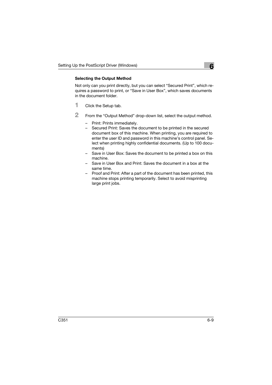 Selecting the output method | Konica Minolta BIZHUP C351 User Manual | Page 154 / 318