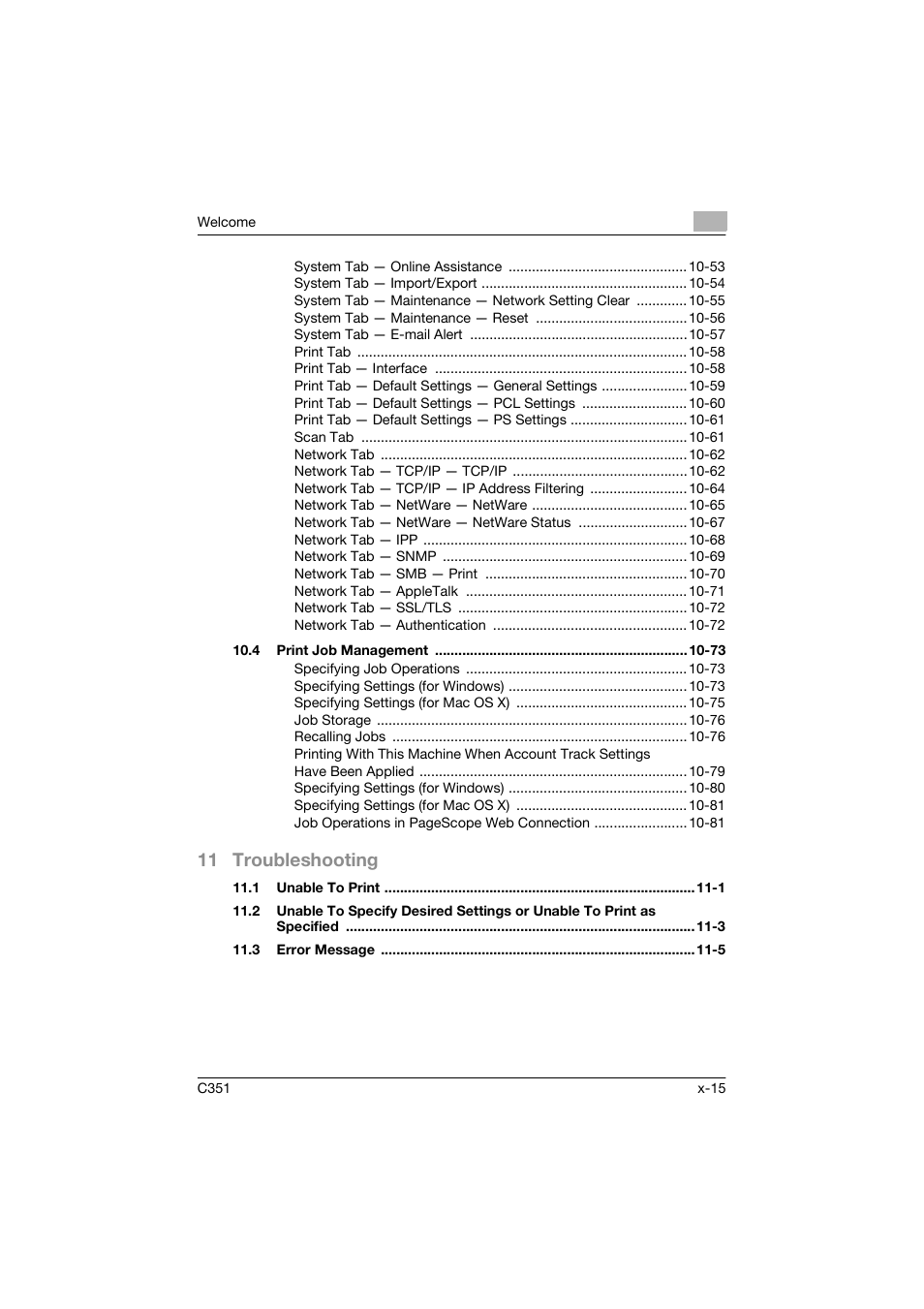 11 troubleshooting | Konica Minolta BIZHUP C351 User Manual | Page 16 / 318