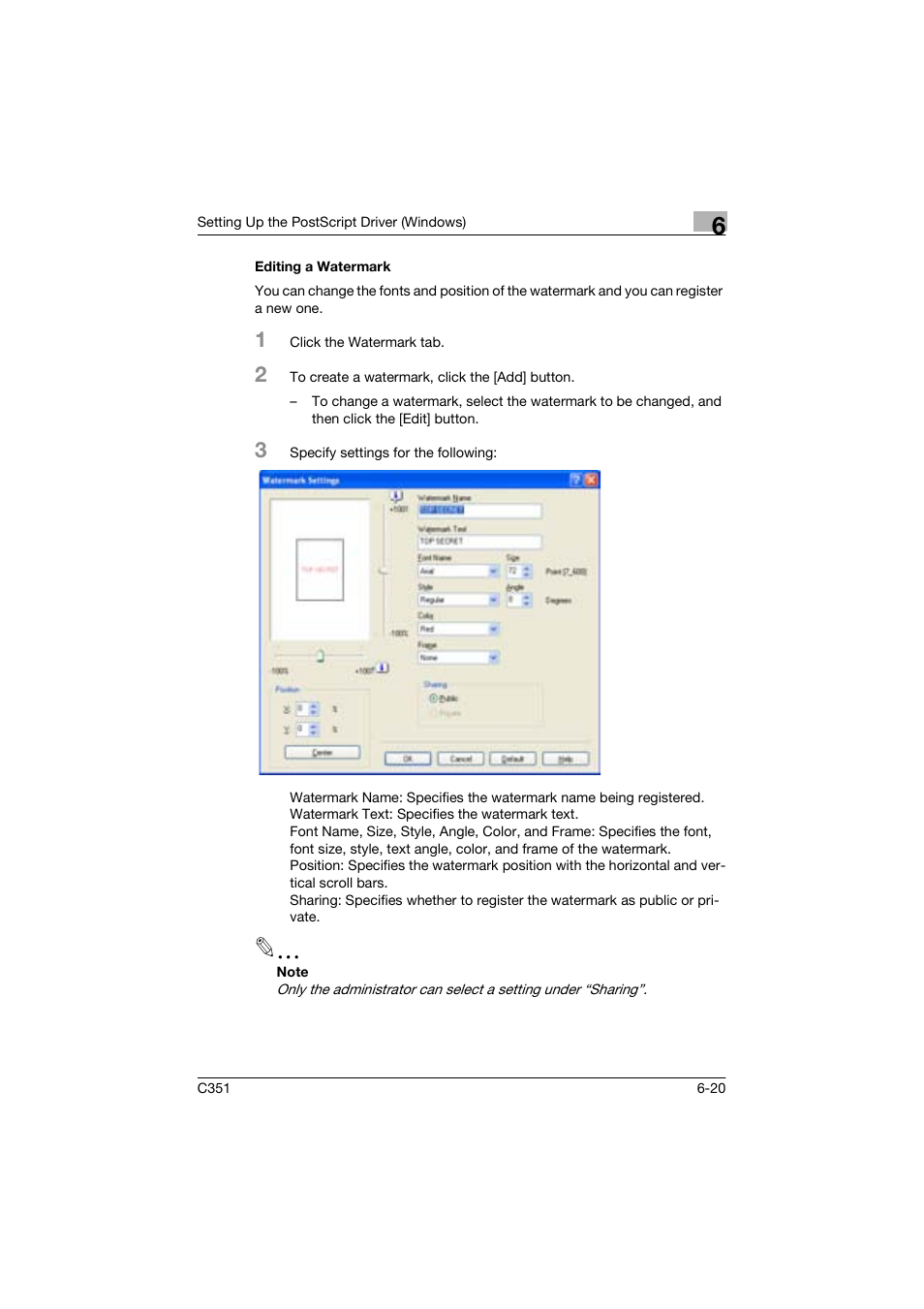 Editing a watermark | Konica Minolta BIZHUP C351 User Manual | Page 165 / 318